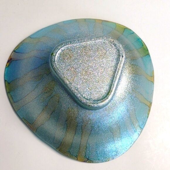 Teal and Gold Coloured Decorative Art Glass Bowl - Picture 4 of 5